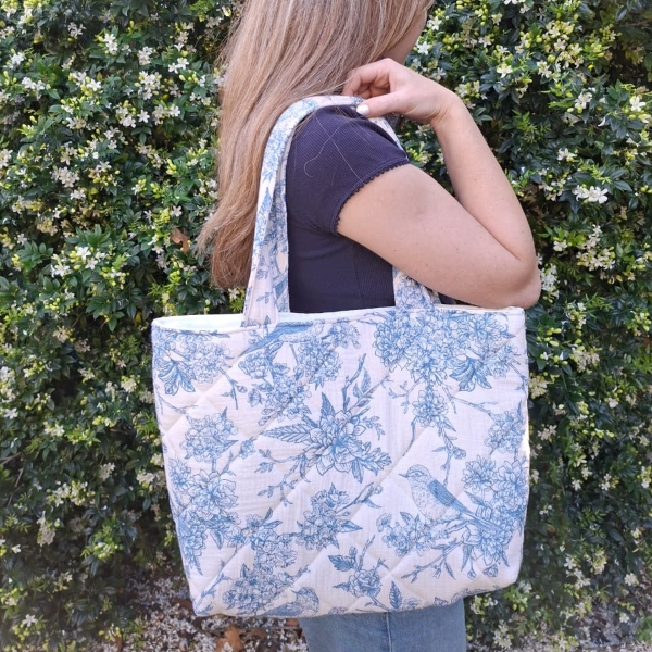 Blue Bird Quilted Tote Bag
